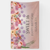 Boho Romantische waterverf Bloemzoet 16 party ba Spandoek (Verticaal)