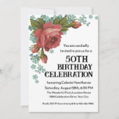 Boho rood en groen 50e verjaardagsfeest uitnodigin kaart (Voorkant)