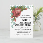Boho rood en groen 50e verjaardagsfeest uitnodigin kaart (Staand voorkant)