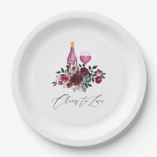 Boho rood en marine wijnproeverij bruidsdouche papieren bordje (Voorkant)