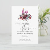 Boho rood en marineblauw koppel bruisfeest wijnpro kaart (Staand voorkant)