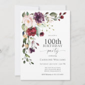 Boho rood en Paarse bloemen 100e verjaardagsfeest Kaart (Voorkant)