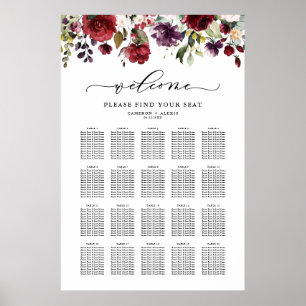 Boho rood en paarse bloemen bruiloft zitplaatsenka poster