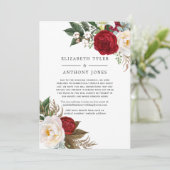 Boho rood en wit bloemendecor voor uitgenodigde tr aankondiging (Staand voorkant)