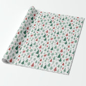 Boho rood groene kerstbomen vakantie cadeaupapier (Uitgerold)