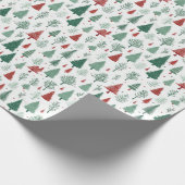 Boho rood groene kerstbomen vakantie cadeaupapier (Hoek)