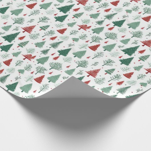 Boho rood groene kerstbomen vakantie cadeaupapier (Hoek)