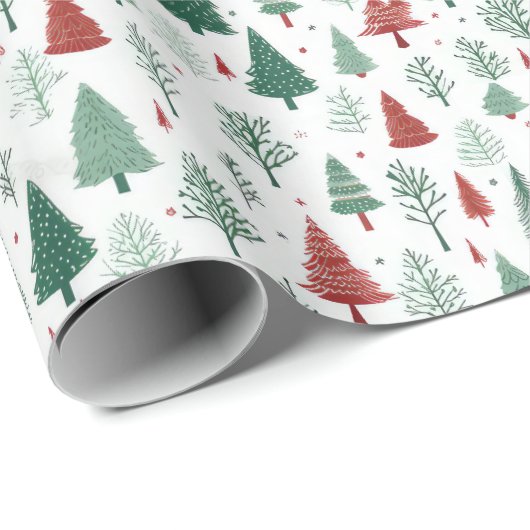 Boho rood groene kerstbomen vakantie cadeaupapier (Rol Hoek)