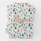 Boho rood groene kerstbomen vakantie inpakpapier vel (In situ)