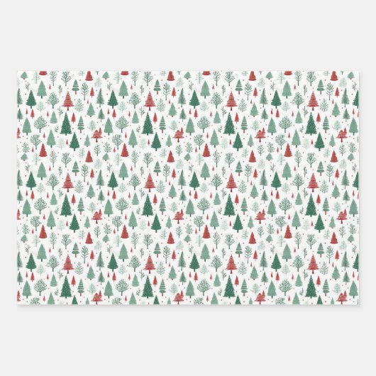 Boho rood groene kerstbomen vakantie inpakpapier vel (Voorkant)