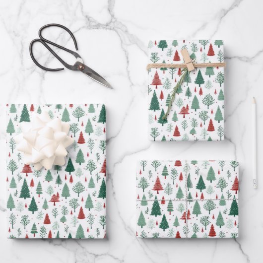 Boho rood groene kerstbomen vakantie inpakpapier vel (Voorkant)