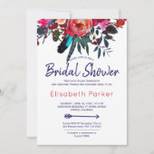 Boho rood marineblauw bloemenboeket vrijgezellenfe kaart (Voorkant)