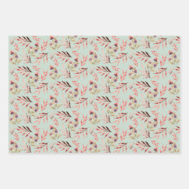 Boho Rood Roze Groen Aquarel Wilde Bloemen Inpakpapier Vel
