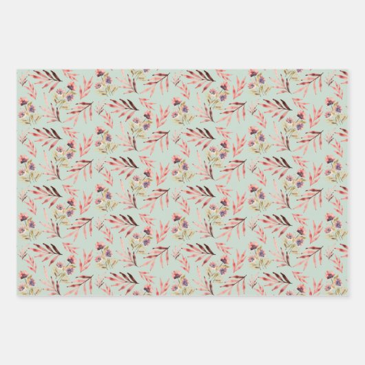Boho Rood Roze Groen Waterverf Wildflovers Inpakpapier Vel (Voorkant)