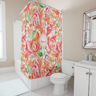 Boho Rood Roze Oranje Groen Paisley Bloemmotief Douchegordijn