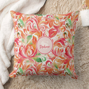 Boho rood roze oranje groen paisley bloemmotief kussen