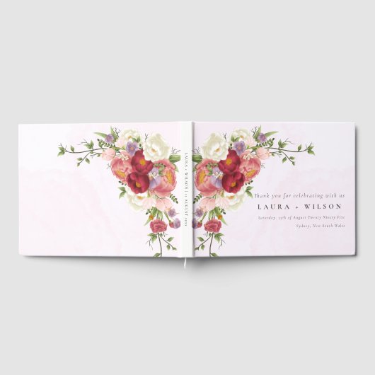 Boho Rood Roze Witte Rose Bloemen Huwelijk Gastenboek (Volledig)