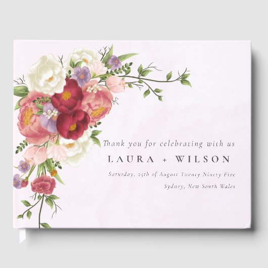 Boho Rood Roze Witte Rose Bloemen Huwelijk Gastenboek (Voorkant)