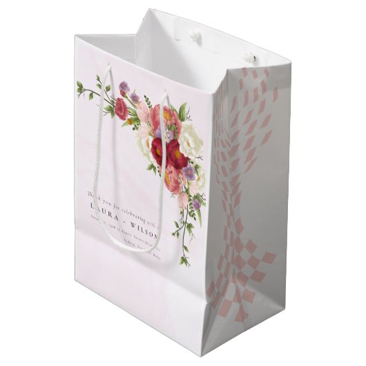 Boho Rood Roze Witte Rose Bloemen Huwelijksmedium Medium Cadeauzakje (Voorkant Gekanteld)