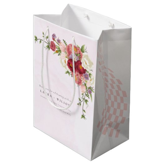Boho Rood Roze Witte Rose Bloemen Huwelijksmedium Medium Cadeauzakje (Achterkant Gekanteld)