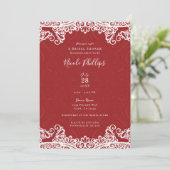 Boho rood & wit kant vet patroon bruidsdouche kaart (Staand voorkant)