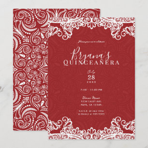 Boho Rood Witte Kant Vet 15e 15 Quinceañera Feestj Kaart