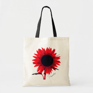 Boho rood zwart zonnebloem elegant tote bag