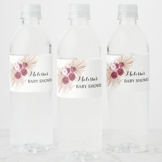 Boho roodachtig bruine Pampasgras Waterfles Etiket