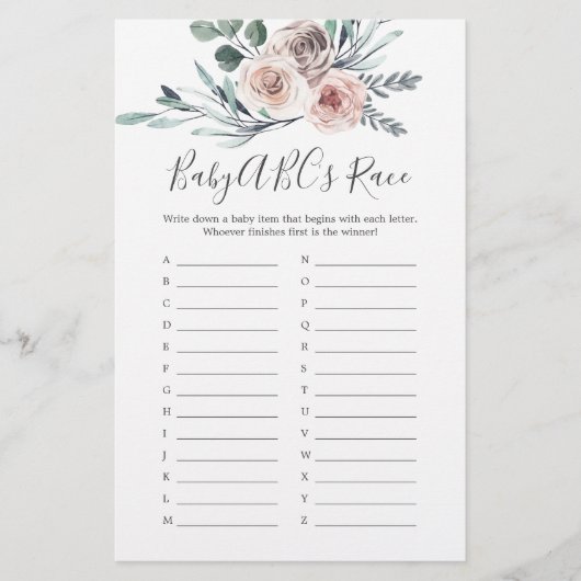 Boho Roos Baby shower Baby ABC Race Game (Voorkant)
