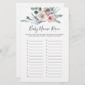 Boho Roos Baby shower Baby Naam Race Game (Voorkant / Achterkant)