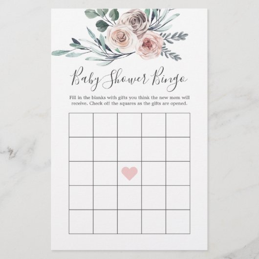 Boho Roos Baby shower Bingo Game (Voorkant)
