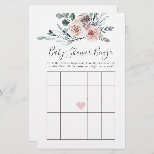 Boho Roos Baby shower Bingo Game (Voorkant / Achterkant)