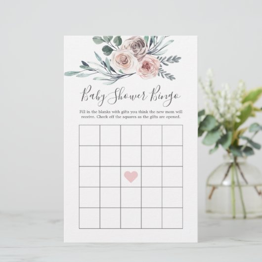 Boho Roos Baby shower Bingo Game (Staand voorkant)