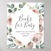 Boho Roos Baby shower Books for Baby Sign Poster (Voorkant)