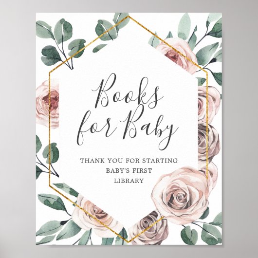 Boho Roos Baby shower Books for Baby Sign Poster (Voorkant)