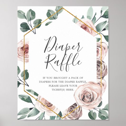 Boho Roos Baby shower Diaper Raffle Sign Poster (Voorkant)
