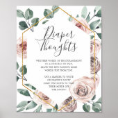 Boho Roos Baby shower Diaper Thoughts Sign Poster (Voorkant)