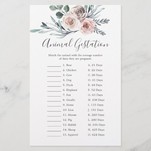 Boho Roos Baby shower Dierenspel (Voorkant)