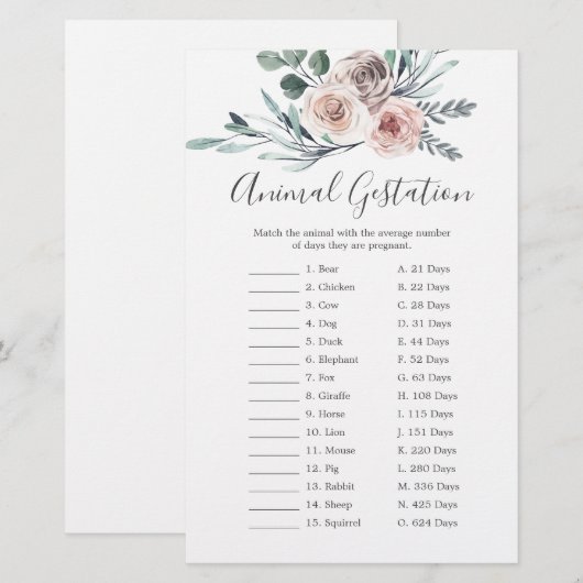 Boho Roos Baby shower Dierenspel (Voorkant / Achterkant)