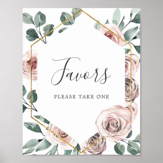Boho Roos Baby shower Favors Sign Poster (Voorkant)