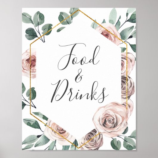 Boho Roos Baby shower Food and Drink Sign Poster (Voorkant)