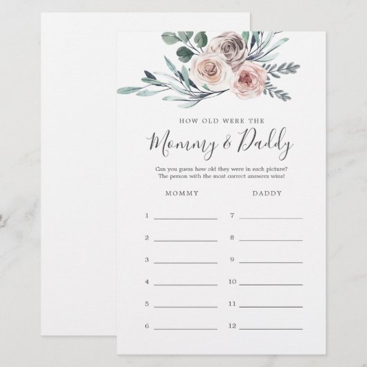 Boho Roos Baby shower Hoe oud waren mama en papa (Voorkant / Achterkant)