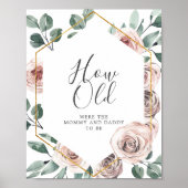 Boho Roos Baby shower Hoe oud waren mama en papa Poster (Voorkant)