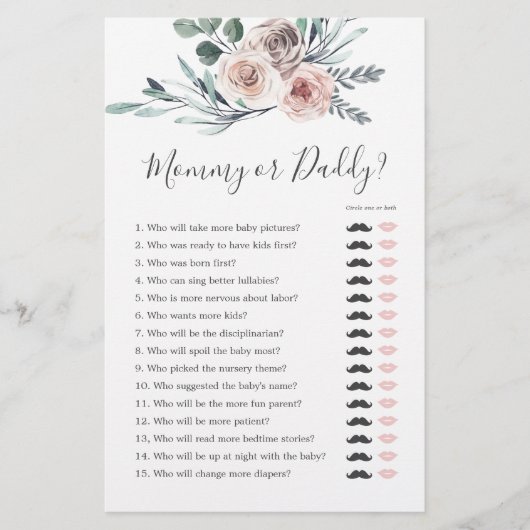 Boho Roos Baby shower Mama of Daddy Game (Voorkant)