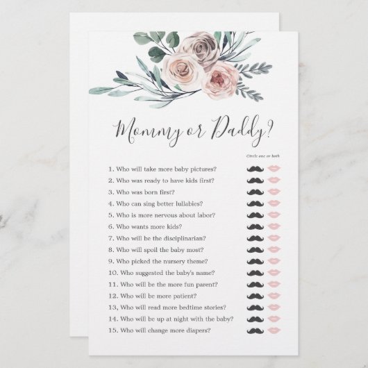 Boho Roos Baby shower Mama of Daddy Game (Voorkant / Achterkant)