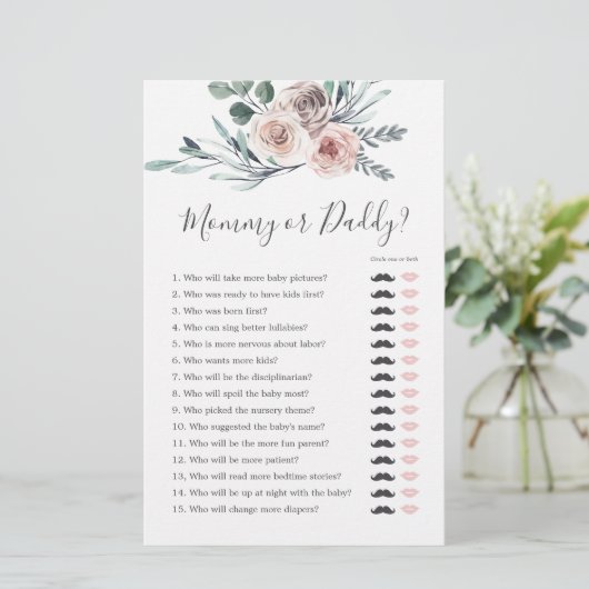 Boho Roos Baby shower Mama of Daddy Game (Staand voorkant)