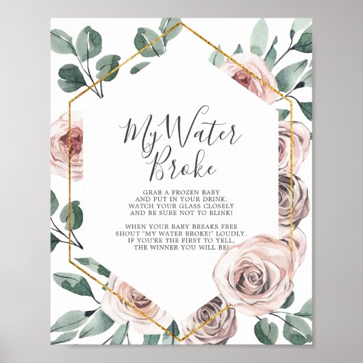 Boho Roos Baby shower Mijn Water Broke Spel Poster (Voorkant)