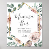 Boho Roos Baby shower Mimosa Bar Sign Poster (Voorkant)
