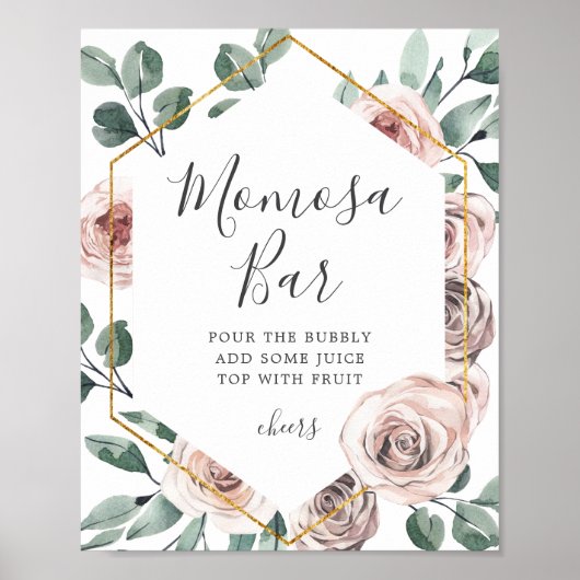 Boho Roos Baby shower Mimosa Bar Sign Poster (Voorkant)