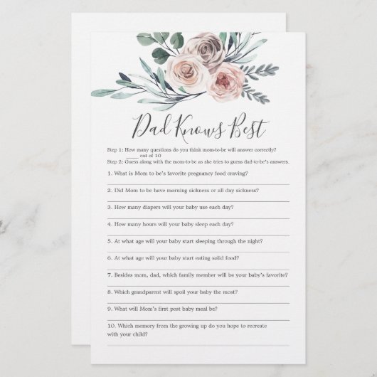 Boho Roos Baby shower Papa kent beste game (Voorkant / Achterkant)